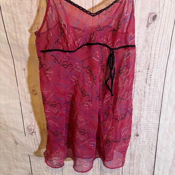 Vintage 90s V-Neck Sheer Pink Babydoll Lace Nightgown Slip Dress Small - Picture 3 of 6